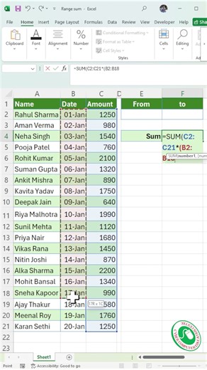 Custom Range Sum Formula | Office Excel Power Trick 🔥 #shorts #excel