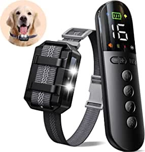 Dog Training Collar with Remote, Rechargeable Waterproof Electric Collar with Beep, Vibration,Shock and LED Light Training Modes,1500Ft Remote Range Bark Collar for Small Medium Large Dogs
