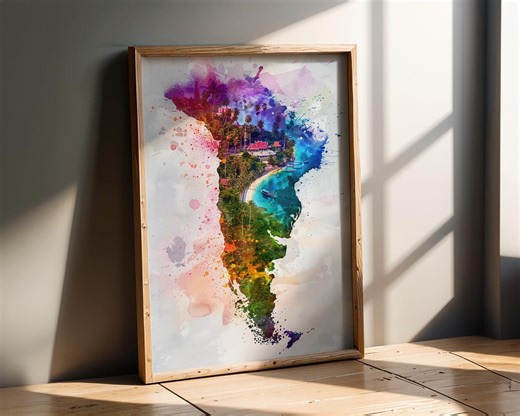 Thailand Map Art | Tropical Beach Poster | Watercolour Travel Print | Island Art - Etsy