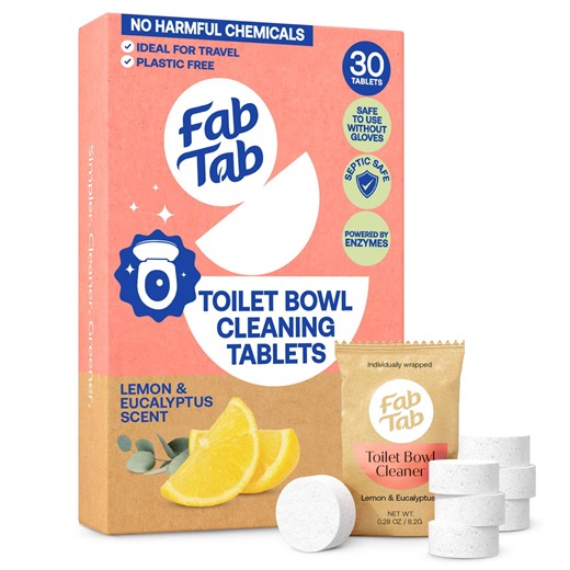 FabTab Toilet Bowl Cleaner Tablets, Lemon & Eucalyptus Scent, Bleach-Free, 30 Count