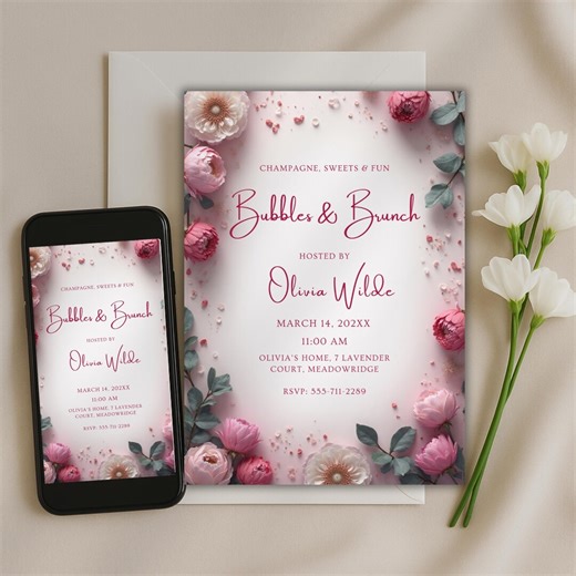 Brunch Invitation Template – Editable Canva Eucalyptus Brunch Invite – Printable & Digital - Instant Download - Etsy