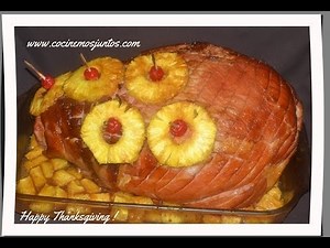 Receta navideña de jamon con pina al horno y puree de papas