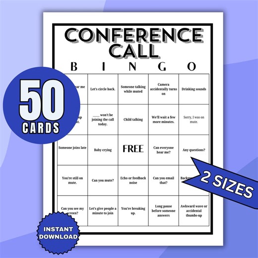 50 Conference Call Bingo Game Cards, Webex Video Virtual Game, Google Meet Bingo, Work Bingo, Zoom Bingo Boards - Etsy