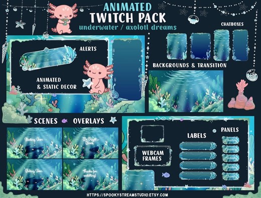 Animated Ocean Overlays Pack for Twitch Stream, Vtuber Underwater, Summer Sea Theme, Blue Sea Life Aesthetic, Axolotls Theme - Etsy