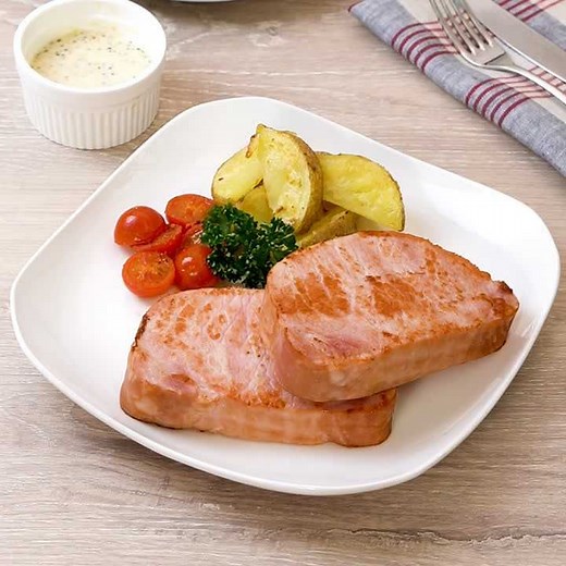 マスタードマヨで食べる！ 厚切りハムステーキのレシピ動画・作り方 | デリッシュキッチン