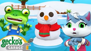 14K views · 244 reactions | Barry and Carrie are building a snowman nearby. But then the ice cracks beneath them - turns out they're on a frozen lake! The two buses float away, and Gecko and Kat have to rescue them. | Gecko's Garage | Facebook