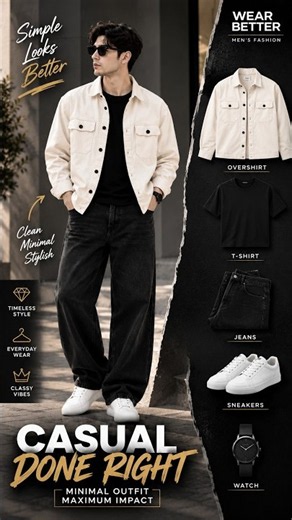Aesthetic Off White Overshirt Casual Outfit for Men 🕶️👔 #Shorts #fashion #ootdguide #menswear #ootd