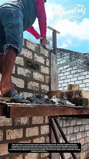 Manual Brick Wall Construction and Mortar Application Technique.