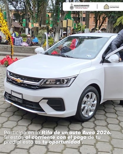 🚘✅ Participa en la Rifa de un #Automóvil 2026. Ponte al corriente con tu pago de Impuesto Predial y aprovecha los descuentos del 20%, 35% y 50%; esto te hará acreedor a participar en la rifa de un automóvil Aveo Chevrolet 2026. ¡Si vas al corriente esta es tu oportunidad! #ContinuidadQueTransforma ✅ | Gobierno Municipal de Huauchinango