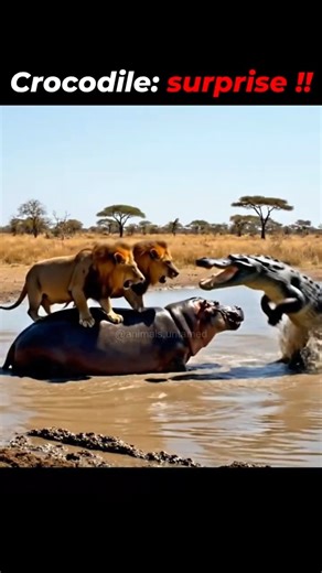 Lions hunt Hippo – Crocodile hunts Lions #lion #crocodile #hippo #wildlifeencounters #wildlife