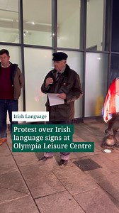 "We're just not interested." A couple of dozen people gathered outside a south Belfast leisure centre on Friday evening to protest against the erection of dual English-Irish language signage. Those gathered outside the Olympia Leisure Centre heard how the majority of people in the surrounding area are not interested in having the Irish language on signs at the facility that was developed out of communities rooted in Ulster-Scots, English - and some French. 🎥 Colm Lenaghan | Irish News