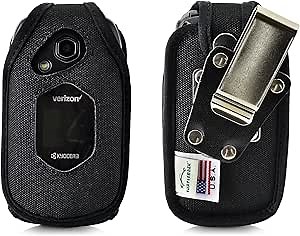 Turtleback Fitted Case for Kyocera DuraXV LTE Verizon Flip Phone Heavy Duty Black Nylon with Ratcheting, Removable Metal Belt Clip Holster FITS ONLY Kyocera DuraXV LTE E4610 Mil Spec 810G PTT