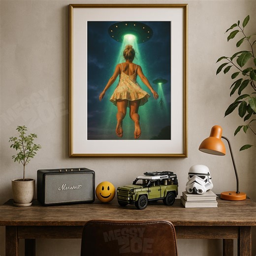 Sci-fi Wall Art Digital Download – Woman UFO Abduction Poster, Cinematic Alien Light Print - Etsy