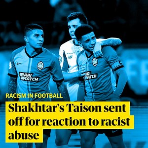 Shakhtar Donetsk’s Taison was sent off on Sunday after reacting to racist insults from the crowd. The Brazilian midfielder raised a finger to Dynamo Kyiv fans before kicking the ball into the stands. Taison, 31, has played in Ukraine since 2011, and left the field in tears with his Brazilian teammate Dentinho also visibly upset. Following Uefa-recommended protocol, the referee then took the players to the dressing room for five minutes, Fare said, before dismissing Taison and restarting the game