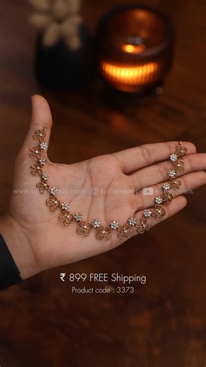 Sullie Jewels on Instagram: "Gold Flower & Diamond Necklace with Earrings Product code 3373 ₹899 ‼️Comment to get the product link sent directly to your DM 🎁 ⁉️ 3 Ways to Shop from Sullie Jewels : 1. Shop on our website – just search using the product code 2. Message us directly on Instagram 3. Text us on WhatsApp: +91 8095778479 #necklace #design #diamond #fashion #jewellery #unique #kerala #southindian #traditional #antique #bridal #chennai #ethnic #stylish #mattefinish #statementjewel