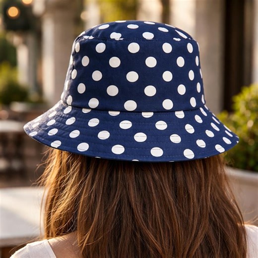 Handmade Bucket Hat, Reversible Bucket Hat, Boho Summer Hat, Rave Bucket Hat, Festival Hat, Unisex Bucket Hat - Polka-dots & Blue - Adult M - Etsy