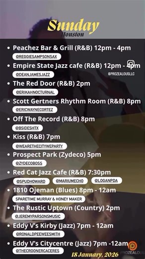 #houstonlivemusic Houston’s Sunday Live Music Lineup! #Houston #houstontx #houstonevents #houstonmusic