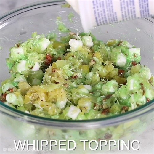 https://www.spendwithpennies.com/watergate-salad/ Watergate salad, also known as pistachio fluff, is a retro favorite we love. It’s easy to whip up with pistachio pudding, crushed pineapple, pecans, whipped cream, and marshmallows, and a cherry on top for the final touch. | Spend With Pennies
