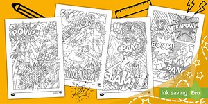 Comic Book/Sticker Style Colouring Pages