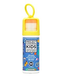 Project Sunscreen Roll-On SPF 50 Sun Protection for Kids - Natural Mineral Based and Water Resistant Formula For Sensitive Skin - 3 Ounce, All Fun & Games - Blue