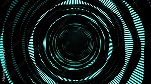 radial stripes animation in black tunnel zoom and blue waves around hole. Circle roundness background for title template
