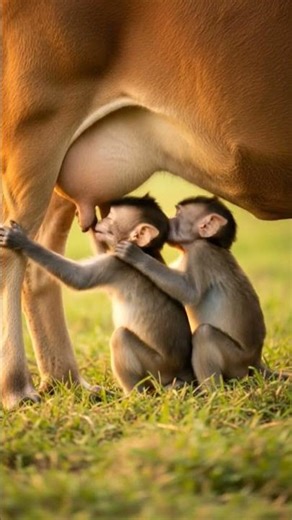 Cow Feeding Two Monkeys#8070