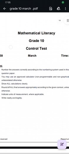 Mathematical Literacy Grade 10 Test Preparations