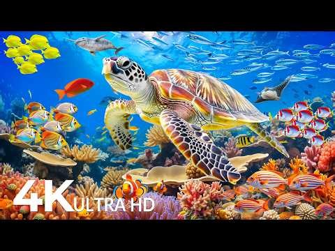 4K Ocean Dreams - Colorful Coral Fish & Jellyfish - Calming Music for Meditation and Study