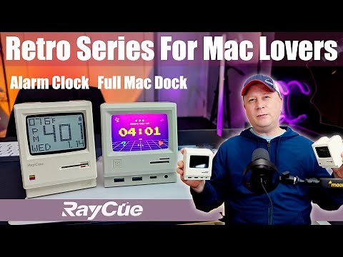 Retro Mac USB-C Docking Station with Screen & Retro Mac Alarm Clock by RayCue. Mac Accessories.