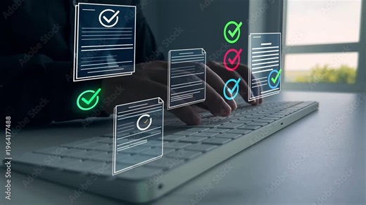 Digital checklist documents verification and approval process and workflow management.T asks and validation and compliance for modern business system and productivity