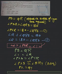 EXAMPLE 15 PQRS is a parallelogram. P X and Q Y are respectivel... | Filo