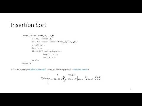 Recursive insertion sort analysis - Discrete Math for Computer Science