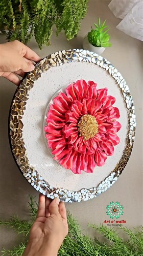 Chhaya Meena on Instagram: "Layers of petals, crushed glass and a color that makes the flower alive 😍 this is soo magical ✨️ This beauty is created using air dry clay.. texture paste and acrylic colors from itsybitsycraftstore The crushed glass bought from amazon..done on mdf. For all our online tutorials/offline workshops and DIY kits, check link in bio. You can also buy the artworks..we ship globally, kindly DM or connect in whatsapp for artwork related queries Stay creative ✨️ #handmadeart #