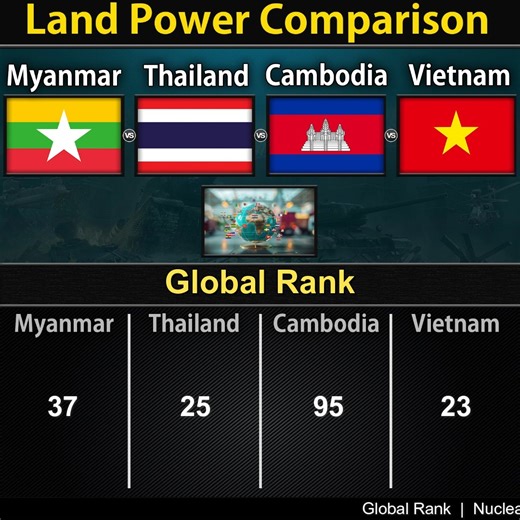 Myanmar vs Thailand vs Cambodia vs Vietnam | Land Power Comparison 2025 (Part-2) | Global Power