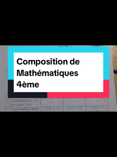 Composition de Maths pour la 4ème du second semestre