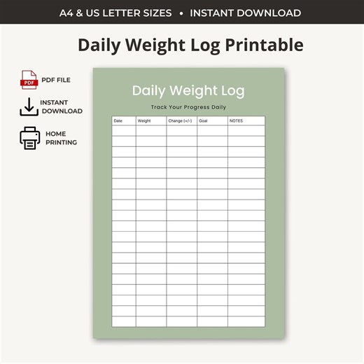 Daily Weigh in Log Printable | Body Weight Tracker | Minimalist Weight Loss Printable PDF - Etsy