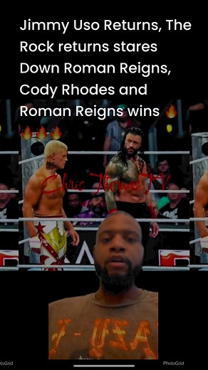 Jimmy Uso Returns, The Rock returns stares down Roman Reigns, Cody Rhodes and Roman Reigns wins 🔥🔥🔥 #therock #codyrhodes #romanreigns #otc #fyp #wwe #badblood #thefinalboss #jimmyuso | Chris Thomas Sr.