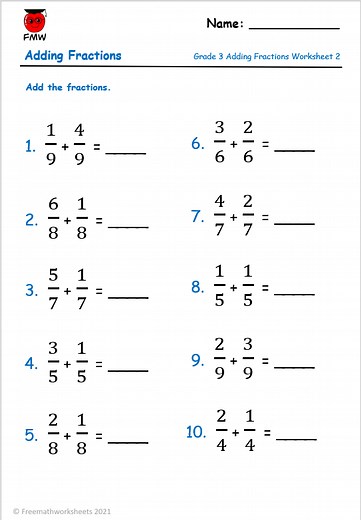 Adding Fractions with Same Denominator | Free Worksheets | Printables