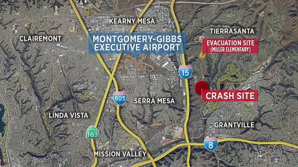 This map shows where the plane crashed in San Diego