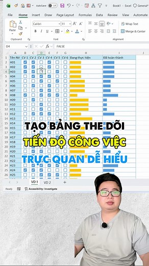 Chi tiết cách tạo bảng theo dõi tiến độ siêu hay trong excel #tinhocvanphong #tinhocmos #exceltips | Hảo Tin Học