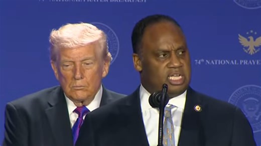 Trump Awkwardly Stands Behind Democratic Congressman Who Makes Urgent Plea During Prayer