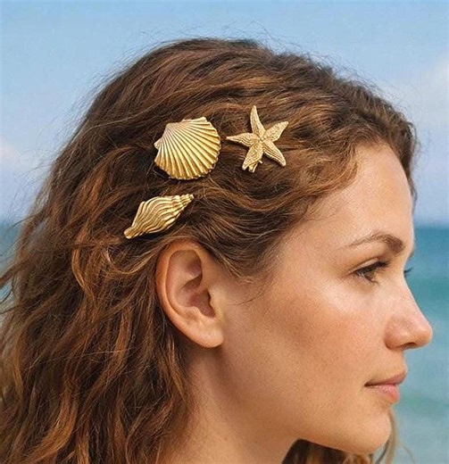 Beach Hair Clips Seashell Set – Gold Starfish Shell Mermaid Hair Accessories Ocean Inspired Summer Jewelry - Etsy
