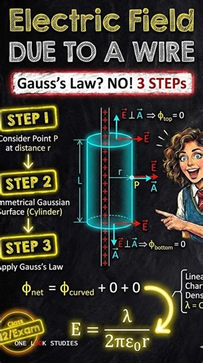 Electric Field of Straight Wire Derivation (Class 12/JEE/NEET) in 60 Seconds ⚡