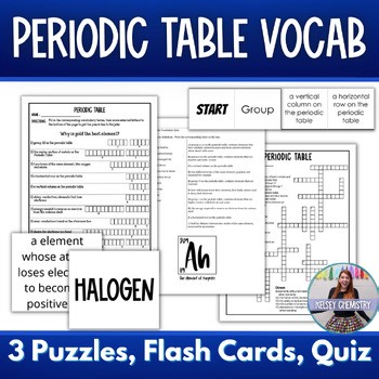 Periodic Table Vocabulary Review Activity Bundle, Crossword, Flash Cards, Quiz