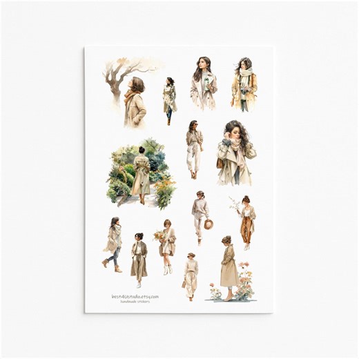 Fashion Girl Sticker Sheet Autumn Spring Outfits Coats Scarves Coffee Camera Planner - Etsy