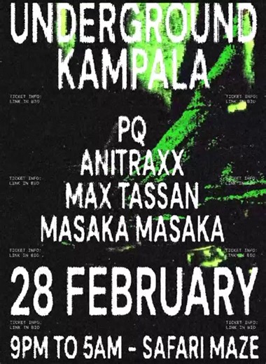 A night of Culture, Sound, dance, with deep driving techno, extended sets and immerse space focused purely on music! See you this SATURDAY at Safari Maze Kampala. Gates open at 9pm till late!! Get your tickets today! #UndergroundKampala #fyp #fyppppppppppppppppppppppp