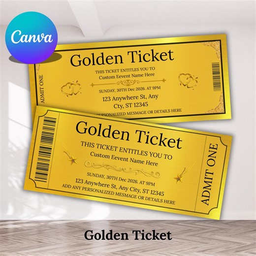 Golden Ticket Invitation Template, Party Invite Printable, Movie Theme Ticket Design, Editable Event Voucher, Birthday Cinema Pass - Etsy