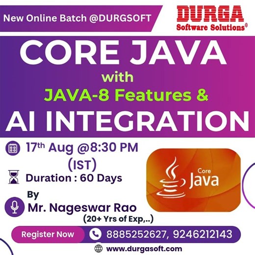 CORE JAVA with JAVA-8 Features & AI Integration Online Training @ DURGASOFT #durgasoftware #corejava