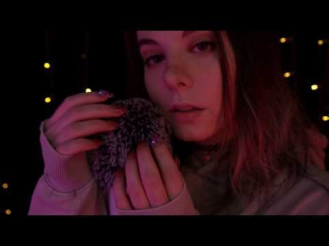 ASMR | cozy close up Whispering & Fluffy Mic Scratching - fireplace ambience, tapping, blowing