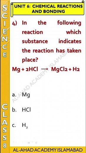 Science Unit 6 MCQS | Chemical Reactions and Bonding MCQS | Class 8 Science chapter 6 MCQS Solved